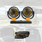 Ventilatore per Auto 12V a Doppia Testa con Rotazione a 360 Gradi, Portatile, 2 Velocità, Vento Forte, Alimentazione da Presa Accendisigari per Camion, SUV, Camper