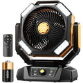 Ventilatore da campeggio con batteria da 20000 mAh con lanterna a 4 LED Ventilatore da tavolo a 8 velocità Ventilatore da esterno portatile per tenda da campeggio all'aperto e pesca