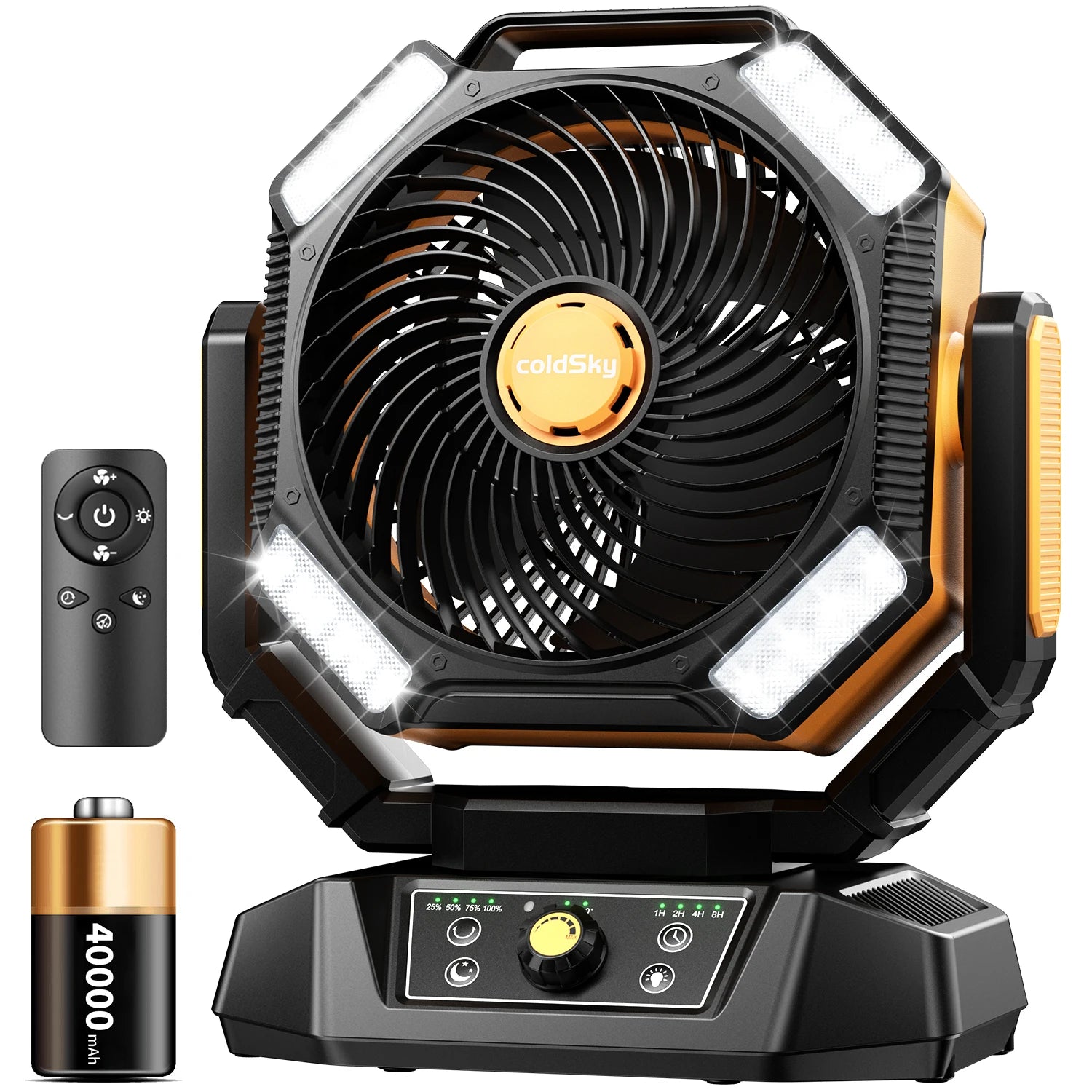 Ventilatore da campeggio con batteria da 20000 mAh con lanterna a 4 LED Ventilatore da tavolo a 8 velocità Ventilatore da esterno portatile per tenda da campeggio all'aperto e pesca