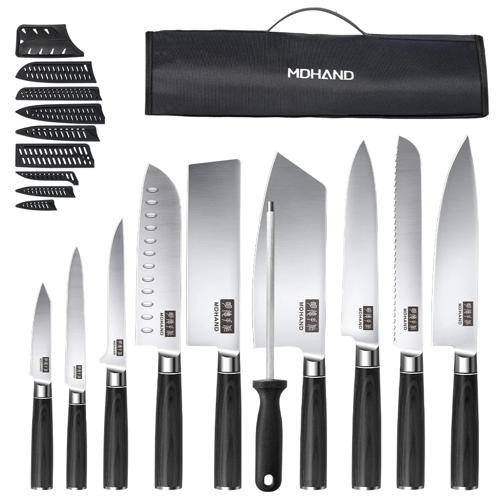 Professionelles 10-teiliges Küchenmesser-Set Chefmesser Tranchiermesser Hochkohlenstoffstahl Superscharfer Holzgriff Geschenkbox