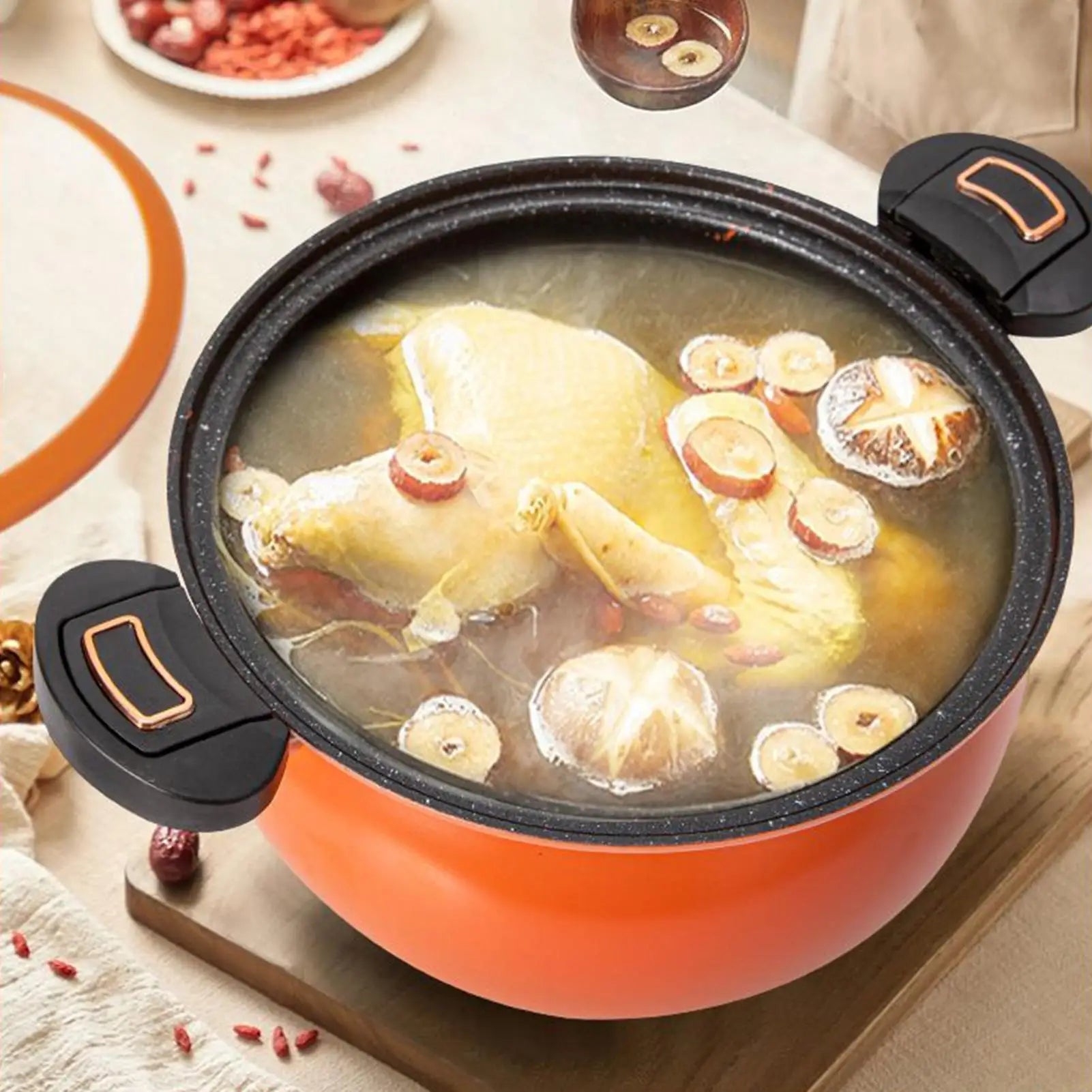 Antihaft-Schnellkochtopf, antihaftbeschichtet, mit transparentem Deckel zum Kochen von Suppe, für zu Hause, Induktionsherde