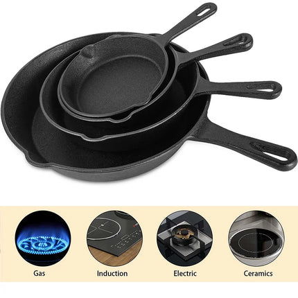 Set di 4 padelle in ghisa non rivestita, padelle di diverse dimensioni 14/16/20/26 cm, pentole con ritenzione uniforme del calore, compatibili con induzione, gas e fuoco aperto per cucinare in cucina