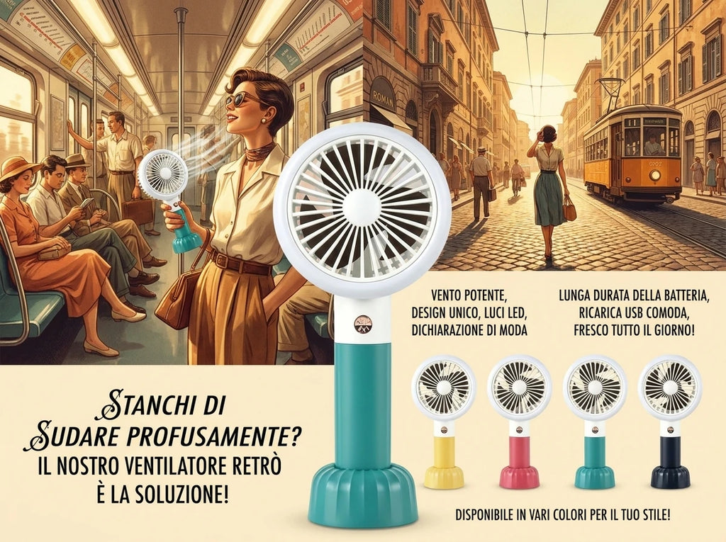 Retro Mini-Handventilator, wiederaufladbar über USB, 3 Windgeschwindigkeiten, batteriebetrieben, Tischventilator, geeignet für Zuhause, Büro, Schlafzimmer, Reisen und Outdoor.
