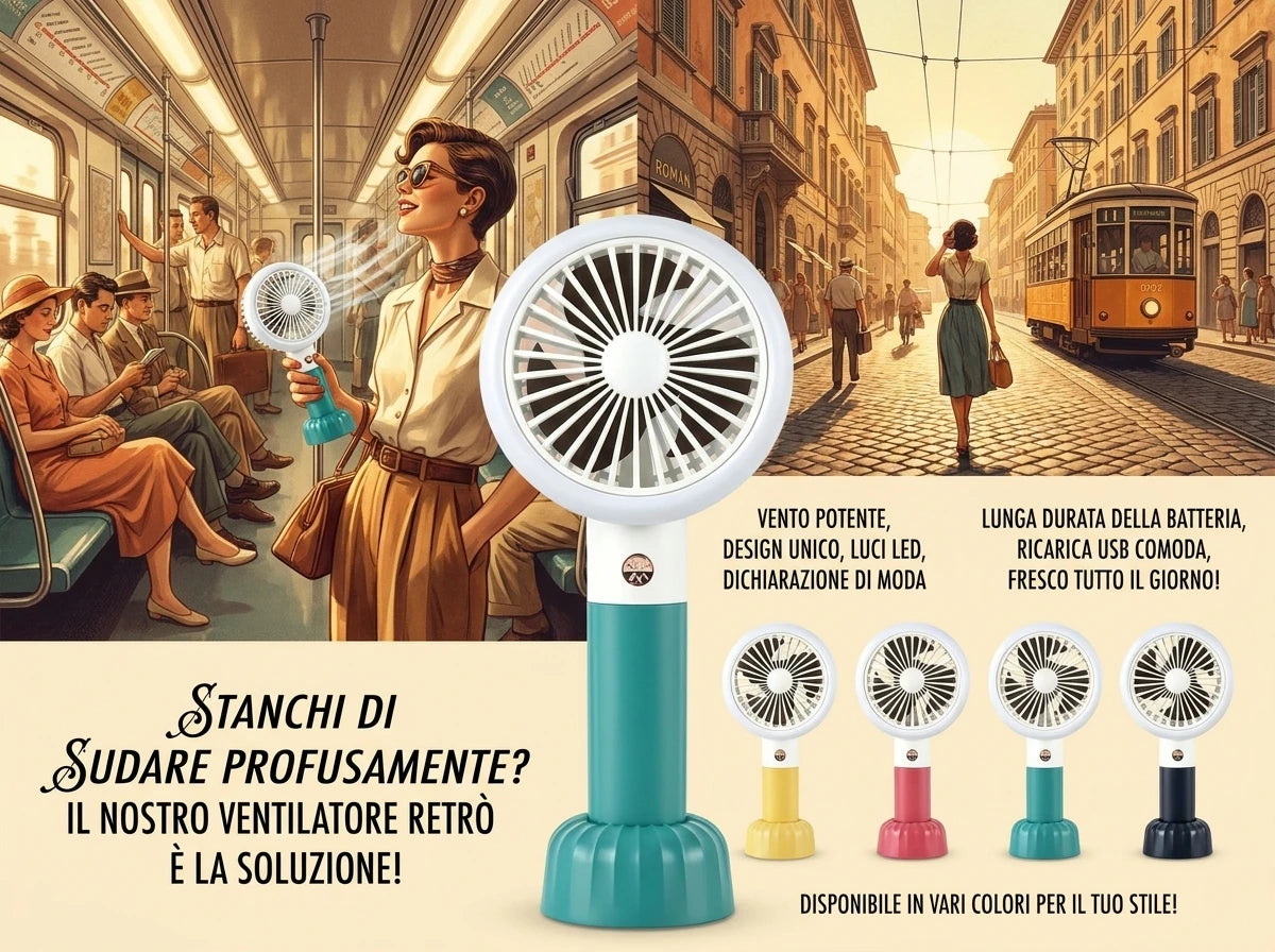 Retro Mini-Handventilator, wiederaufladbar über USB, 3 Windgeschwindigkeiten, batteriebetrieben, Tischventilator, geeignet für Zuhause, Büro, Schlafzimmer, Reisen und Outdoor.