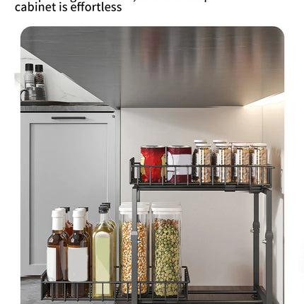 Pull-Out Cabinet Organizer, Carbon Steel Under-Sink Shelf, Sliding Drawer for Spices and Jars