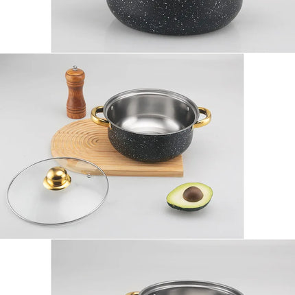 10-piece polka dot cookware set Stainless steel soup pots with gold handle and glass lid Durable household cooking pot set