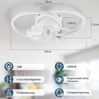 Ventilatore da soffitto a LED con luce bianca 36W, silenzioso, telecomando, 3 temperature di colore, 6 velocità