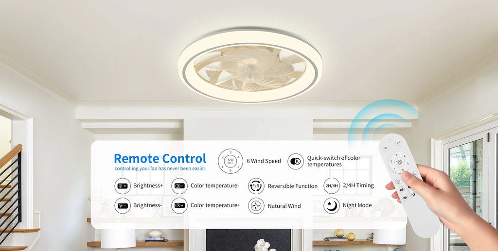 Ventilatore da Soffitto Intelligente con Telecomando e Luce Dimmerabile, Moderno per Camera da Letto, Silenzioso con LED