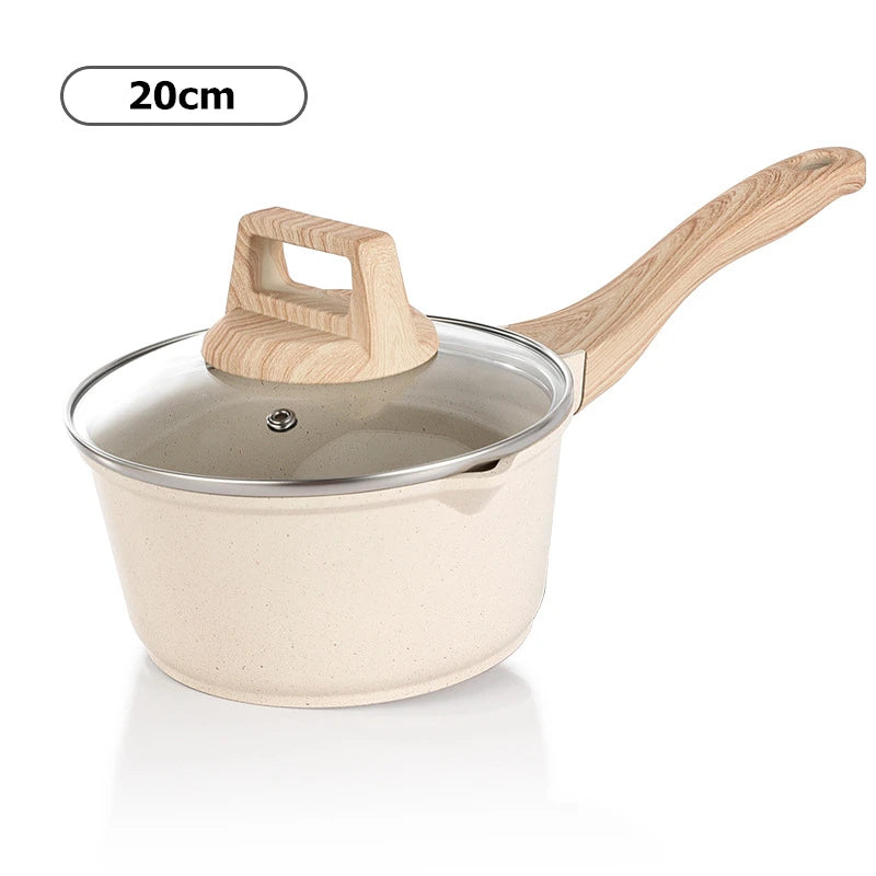 DONNOR 2.5Qt Pentola per Salsa con Coperchio Pentola in Granito Antiaderente per Tutti i Stufa Salsa Pentola per Zuppa Padella per Latte con Beccucci per Versare JT281