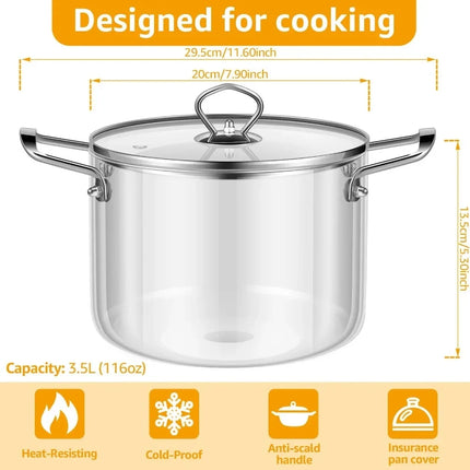 Glass Pot with Lid 1.6L Heat-Resistant Glass Soup Pot Double Handle Glass Pot Cooking Kitchen Utensils