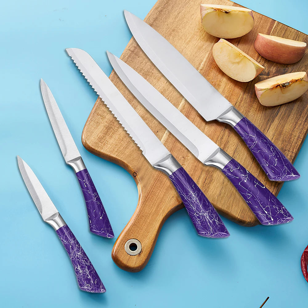 DFITO 6-teiliges ultra-scharfes 3Cr13 Küchenmesserset aus Edelstahl mit Hohlgriff, professionelle Haushaltsmesser für Fleisch/Gemüse