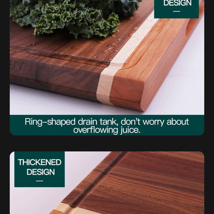 FINDKING Tagliere in legno di noce, tagliere spesso e grande con scanalatura profonda per il succo per la cucina, 44,5 x 32,8 x 2,8 cm