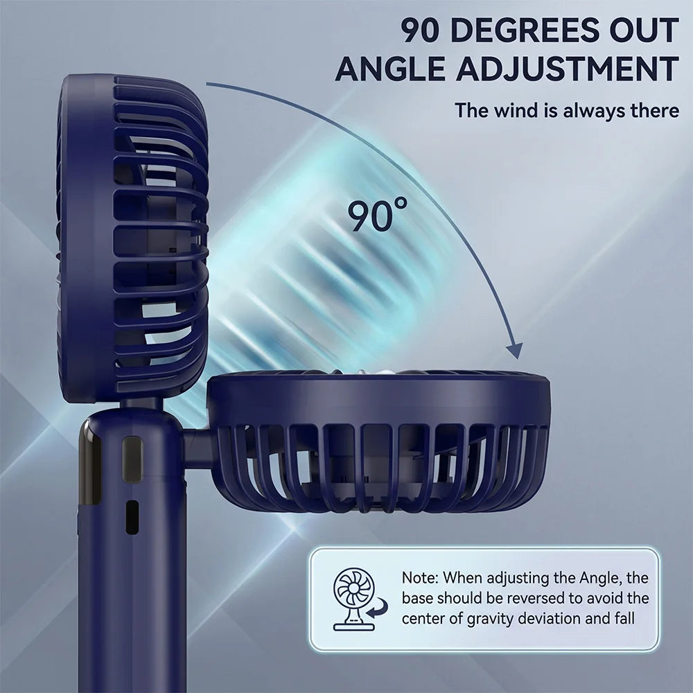 Mini Ventilatore USB con Display LED, Silenzioso 3 Velocità, Ricaricabile 1200mAh, Portatile da Scrivania per Ufficio Casa Viaggio, 2 Colori (Blu Marino/Verde Oliva)