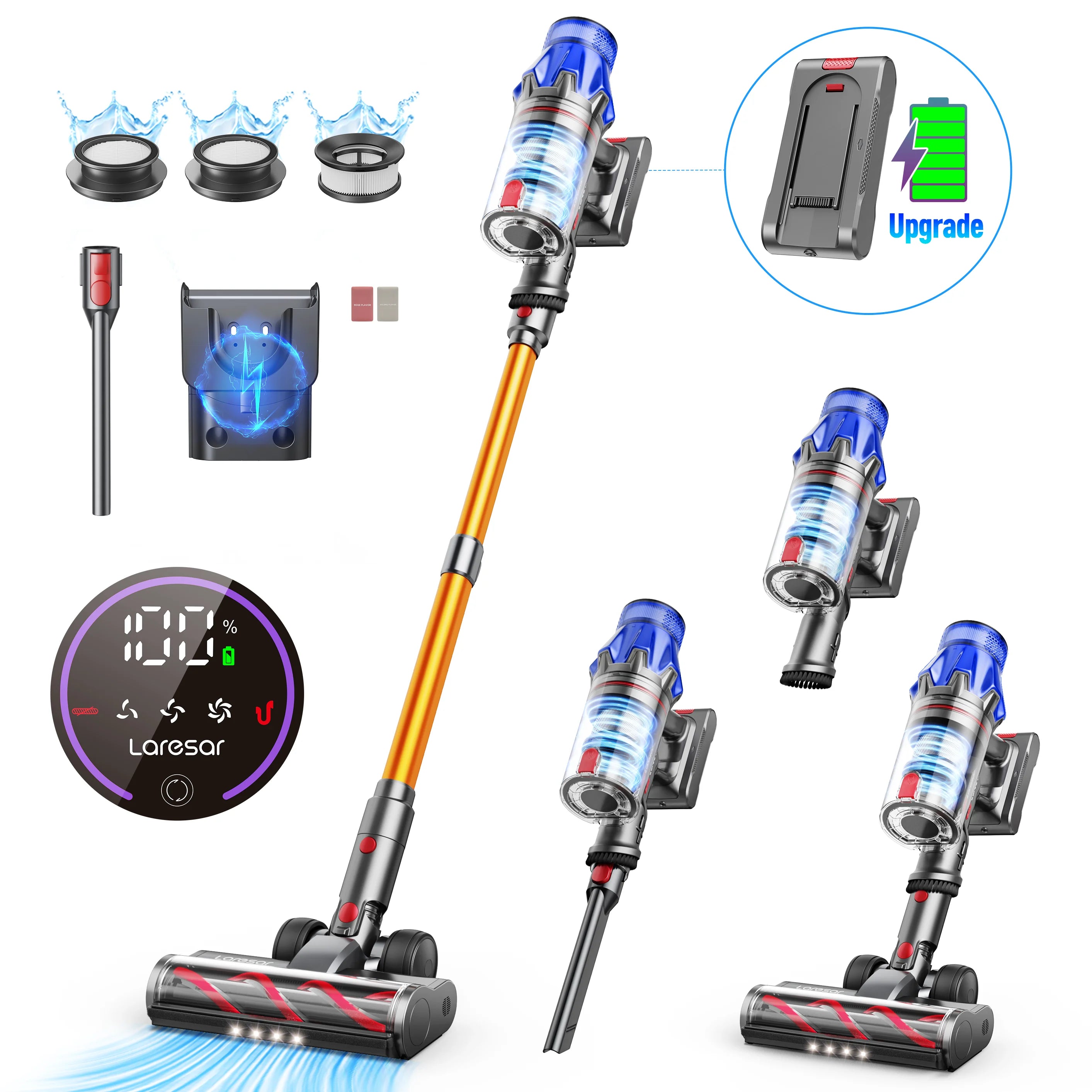Laresar V7S Akku-Staubsauger 75000PA 650W, 90 Min Laufzeit, Abnehmbarer Akku, Intelligentes Display, Haushaltsgerät