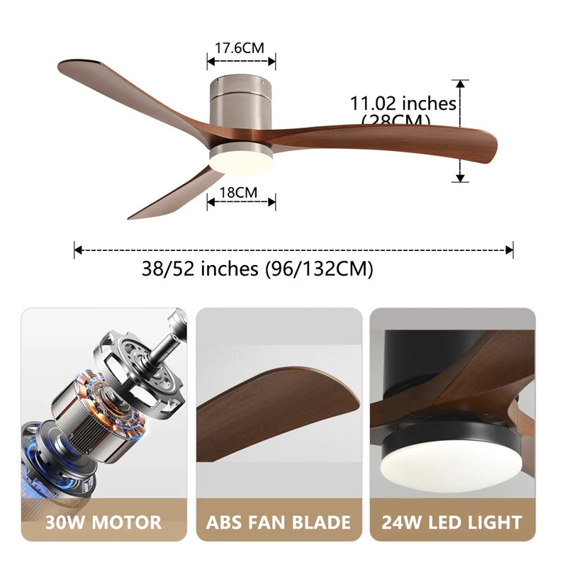 Ventilatore da Soffitto Industriale Retrò da 38/52 Pollici, Ideale per Zone Giorno/Sala da Pranzo, Casa e Ufficio - Motore DC Inverter Silenzioso a 6 Velocità