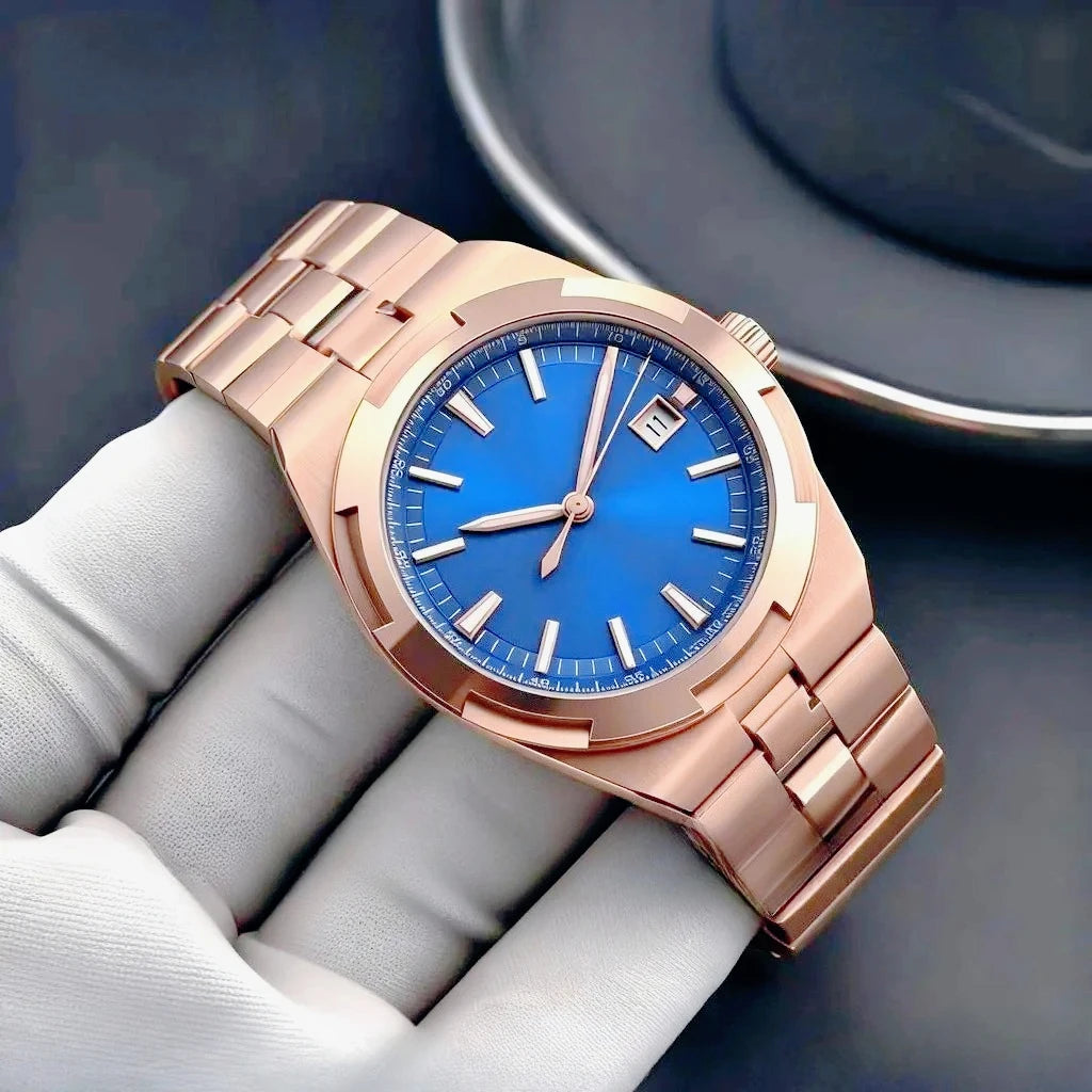 Moderne und elegante Herren-Sportuhren mit automatischem mechanischem Uhrwerk, präzisem und zuverlässigem Uhrwerk, internationalem Reise-Stil, schwarzem und blauem Zifferblatt