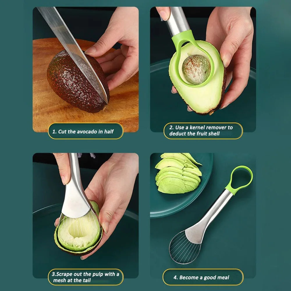 2-in-1 Avocado-Messer aus Edelstahl, Avocado-Schneider, Kiwi-Schälmesser, Salatschneider, Schäler, Küchen-Gadgets, Obst- und Gemüsewerkzeuge