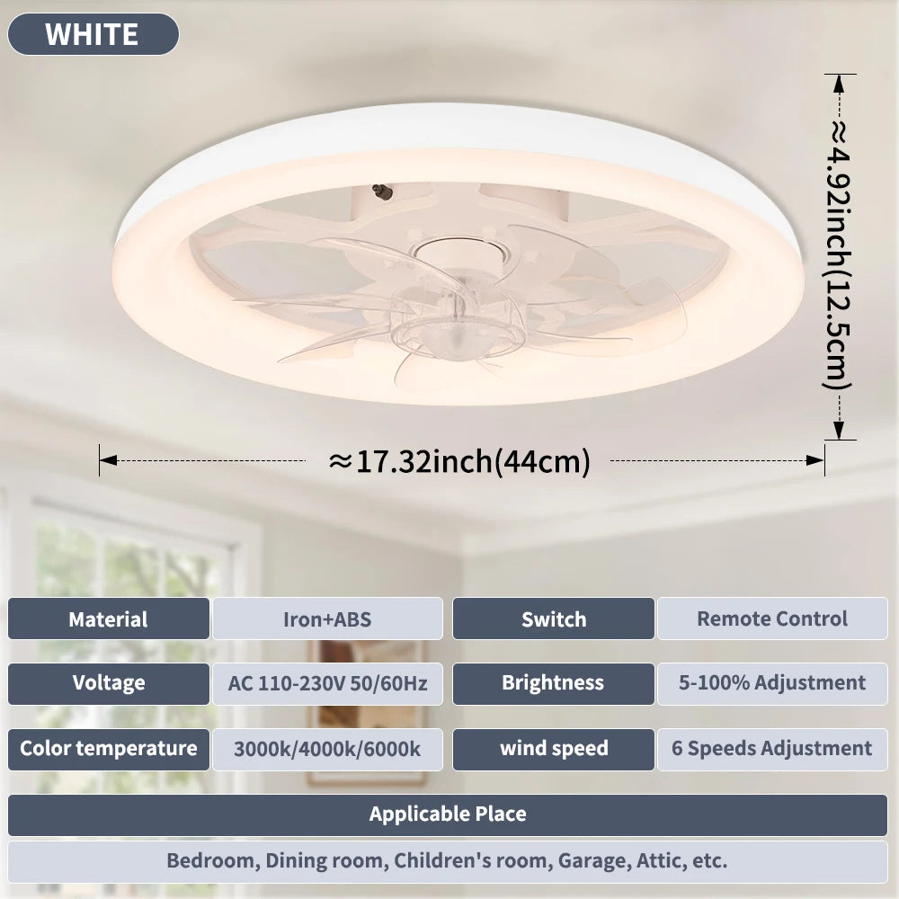 Ventilatore da Soffitto Intelligente XINGOO Nordic con Luce e Telecomando, Decorazione per Camera da Letto, Ventilatore con Pale Invisibili