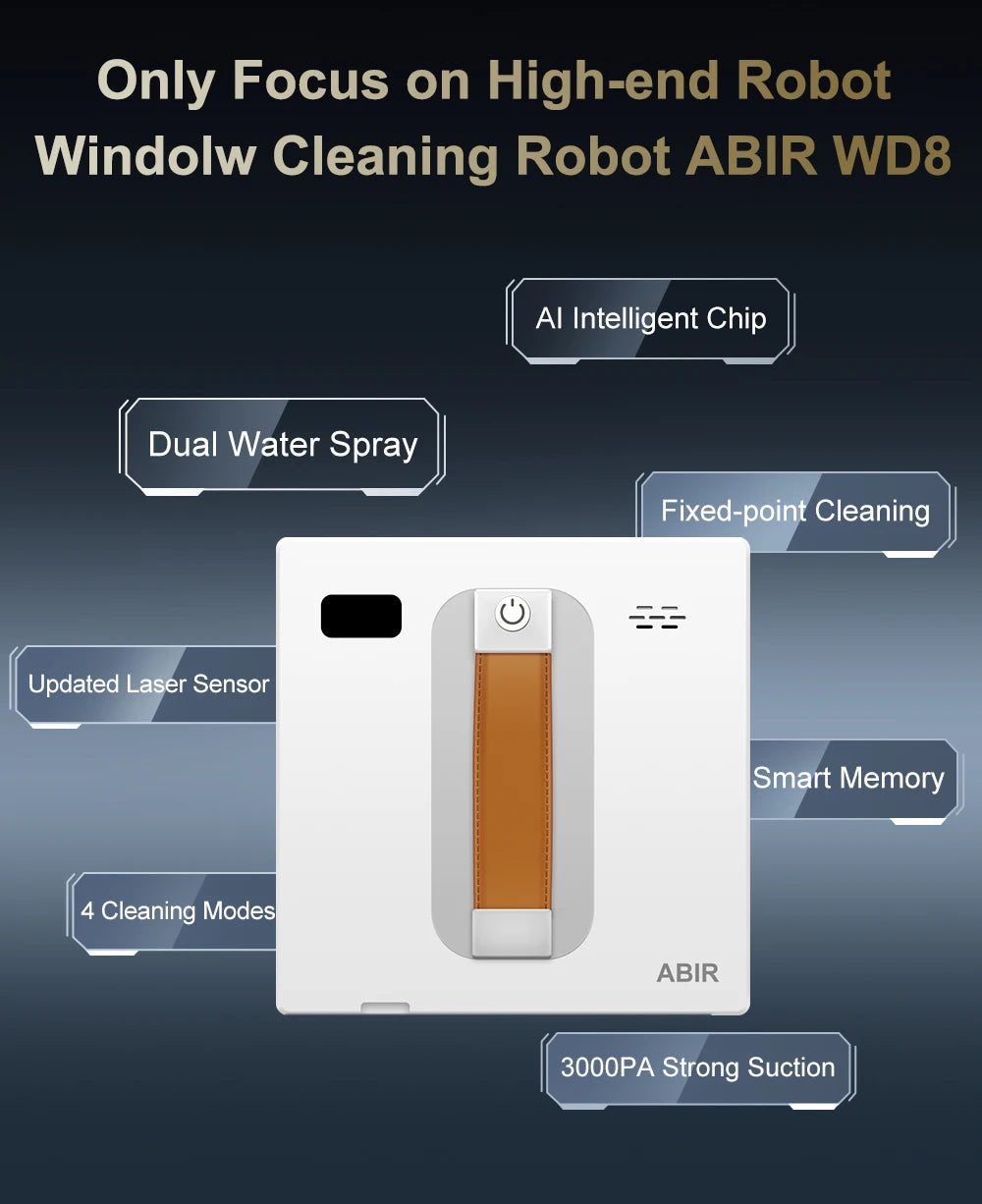 (Codice promozionale: HOT888)Robot Lavavetri ABIR WD8, Doppia Spruzzatura d'Acqua, Memoria Intelligente, Potente Aspirazione a Vuoto, Sensore Laser, Robot per la Pulizia delle Vetrate Domestiche, Controllo tramite APP.