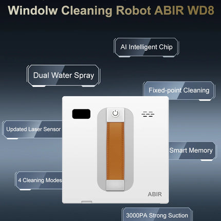 ABIR WD8 Window Cleaning Robot, Dual Water Spray, Laser Sensor, High Suction, Smart Robot for Wet and Dry Cleaning of Windows and Walls