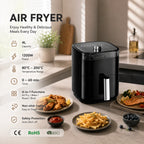 4L Heißluftfritteuse mit Sichtfenster, 1200W, 80% Weniger Öl, 4-in-1, Antihaftbeschichtet, Spülmaschinenfest, CE-Zertifiziert, Schwarz