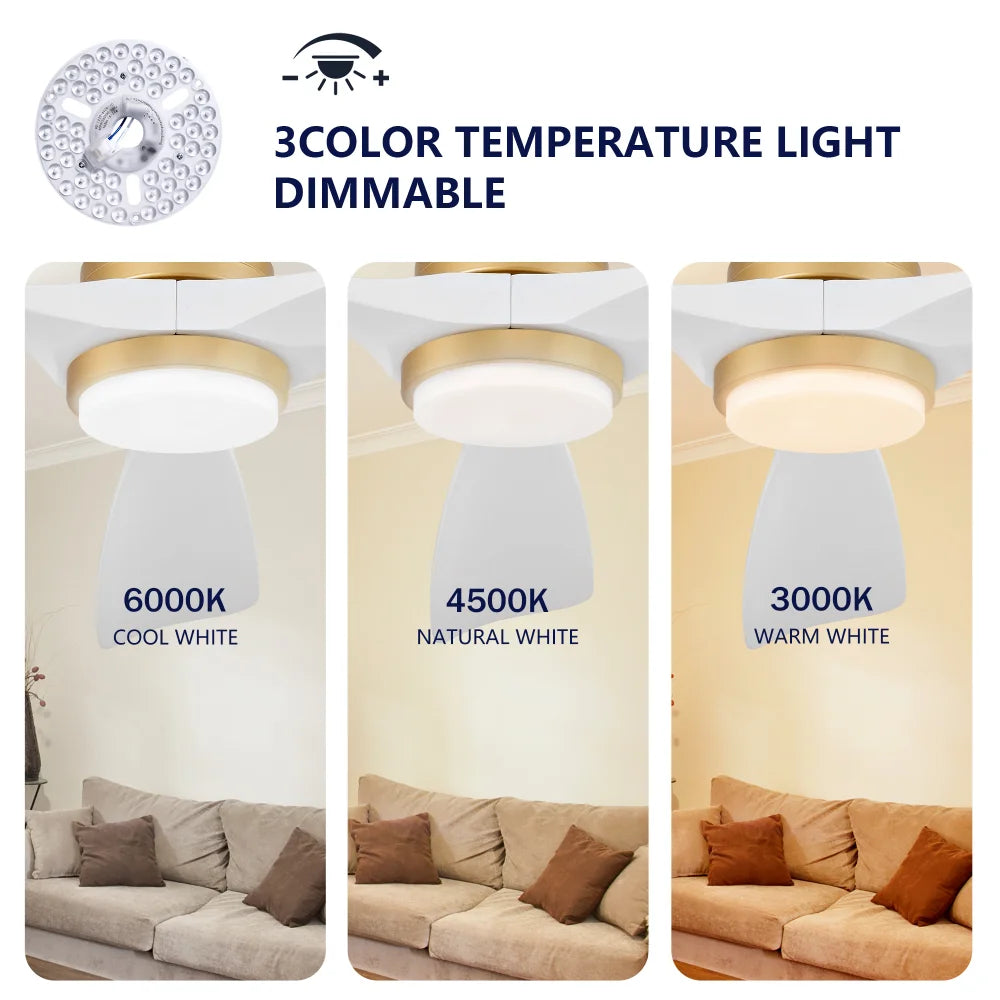 Ventilatore da soffitto da 52 pollici con luce, telecomando, funzione dimmer, pale in legno massello, funzione di accumulo di energia in caso di interruzione di corrente, motore DC silenzioso, moderno ventilatore da soffitto