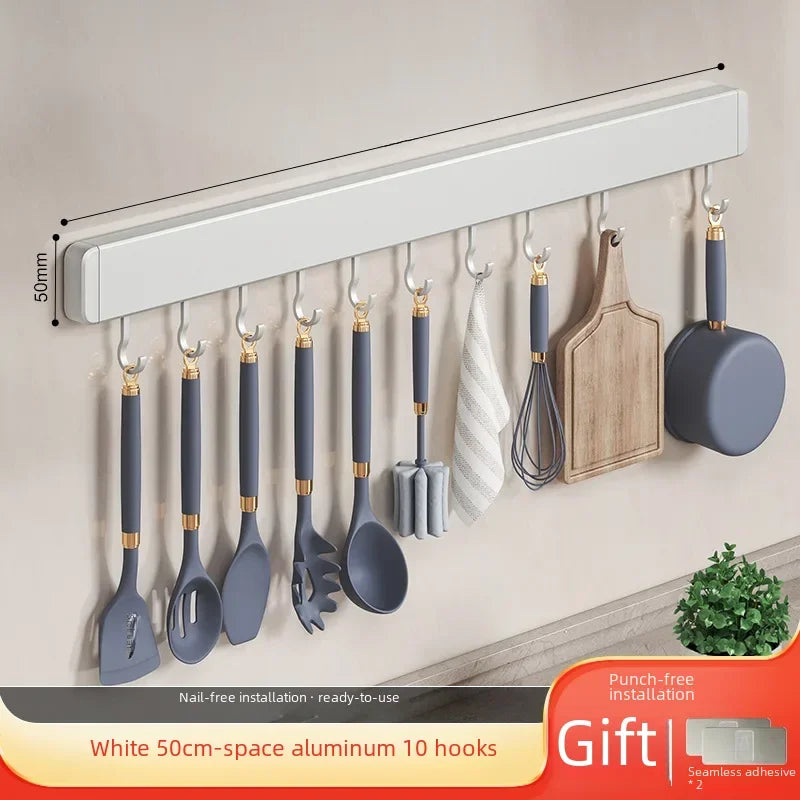 Scaffale da cucina non perforato Scaffali montati a parete Accessori per utensili da cucina con organizer porta cucchiaio con gancio mobile