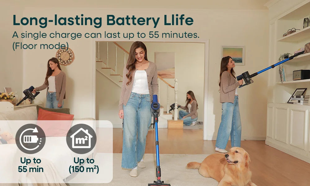Erabros EV2 Cordless Vacuum Cleaner 450W 55kpa, High Suction Power, Smart Home Cleaner with LED Display, for Floors and Carpets