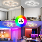 Ventilatore da soffitto a LED RGB con telecomando, lampada da soffitto con illuminazione RGB, plafoniera da 96 cm per camera da letto, soggiorno, ventilatore silenzioso