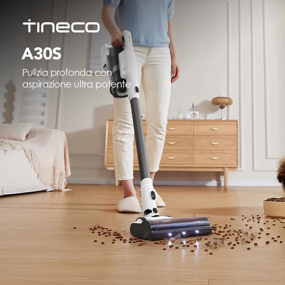 Tineco A30S, Akku-Staubsauger, 160 W Saugleistung, 60 Minuten Laufzeit, 1 L Staubbehälter, ZeroTangle-Bürste, PureCyclone-Technologie, LED-Licht