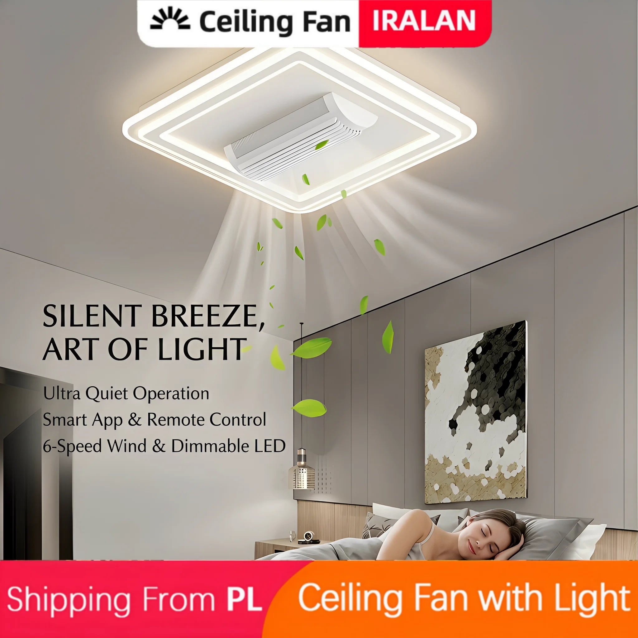 IRALAN LED Ventilatore da soffitto invisibile senza lama Smart Home Illuminazione infinitamente regolabile Decorazione Soggiorno Camera da letto Lampada da interno