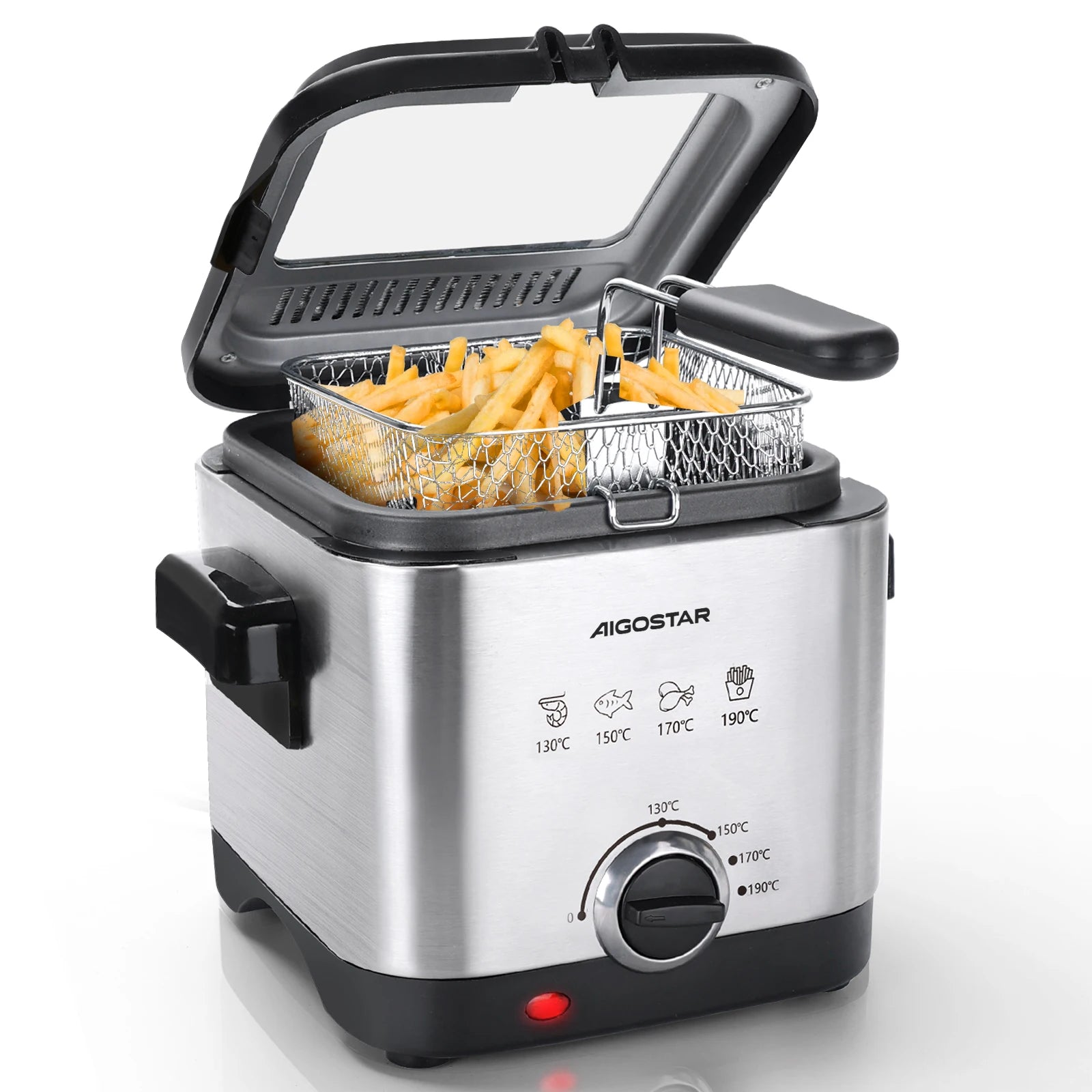Aigostar Fries 30IZD 1.5L Friggitrice Compatta in Acciaio Inossidabile 1000W con Finestra di Visualizzazione e Controllo Temperatura