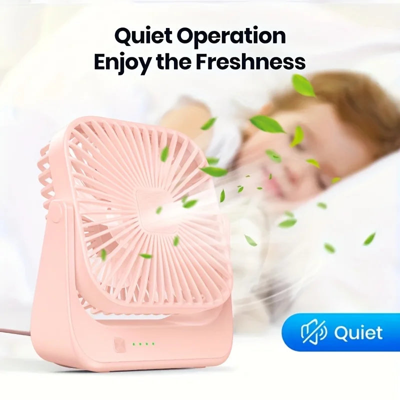 Mini ventilatore portatile USB da tavolo, flusso d'aria potente e funzionamento silenzioso, 4 velocità, vento a 180° ° Ventilatori da terra girevoli per la casa
