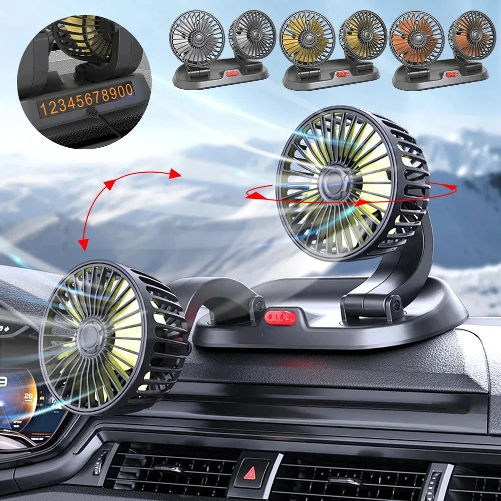 Ventilatore per auto EAFC 5V/12V 360 °   Ventilatore USB a Doppia Testa per Auto, Silenzioso, 2 Velocità Regolabili, Raffreddatore Automatico per Camper, Camion e Accessori Auto