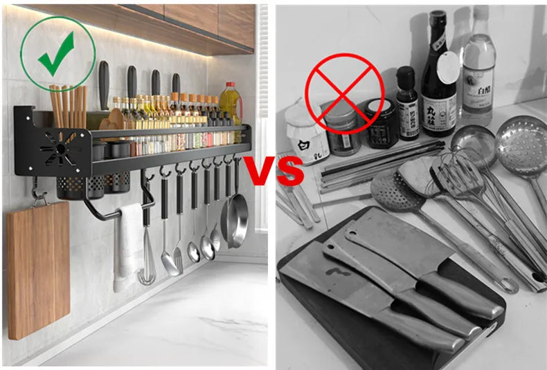 Scaffale per organizer da cucina Scaffale per spezie a parete Portacoltelli da cucina Condimento a parete Bacchette Cucchiaio Pala per riporre Sheif