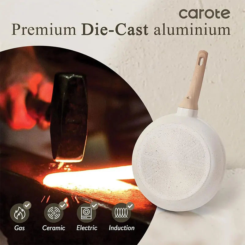 Set di 3 Padelle Antiaderenti 20/24/28cm con Rivestimento in Ceramica Bianca, Set di Padelle per Omelette, Pentole per Cucina a Induzione