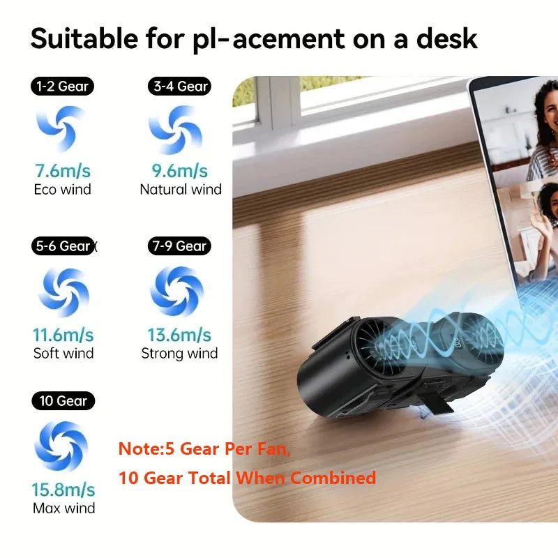 Ventilatore 2-in-1 Staccabile con Clip da Cintura e Cordino da Collo, Potente Ventilatore Ricaricabile da 10000mAh per Lavoro all'Aperto, Campeggio, Pesca