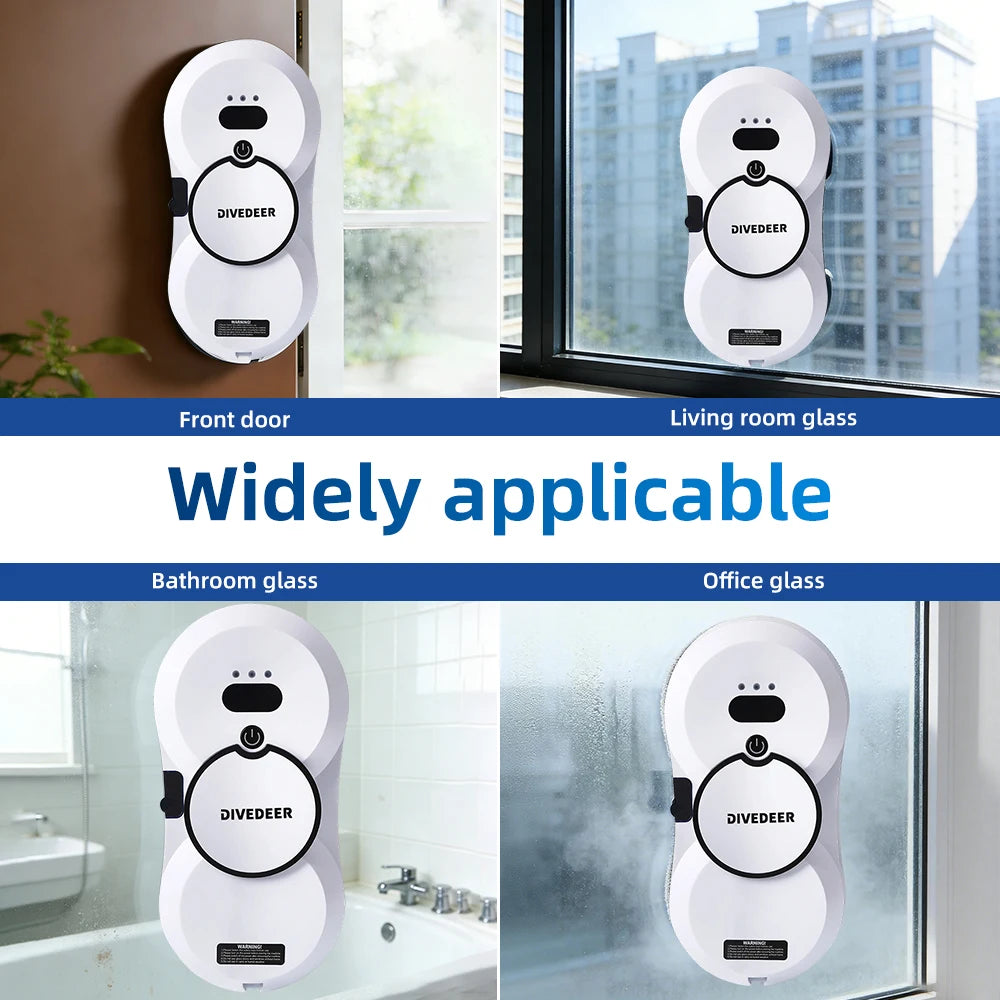 DIVEDEER Fensterputzroboter mit intelligentem Wasserspray, elektrischer Glasreiniger mit hoher Saugkraft, doppelseitiger Glasstaubsauger