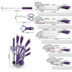 9-teiliges lila Küchenmesserset, scharf und verschleißfest, aus 3CR13-Edelstahl, mit ergonomischem Hohlgriff, Chefmesser-Set mit Geschenkverpackung