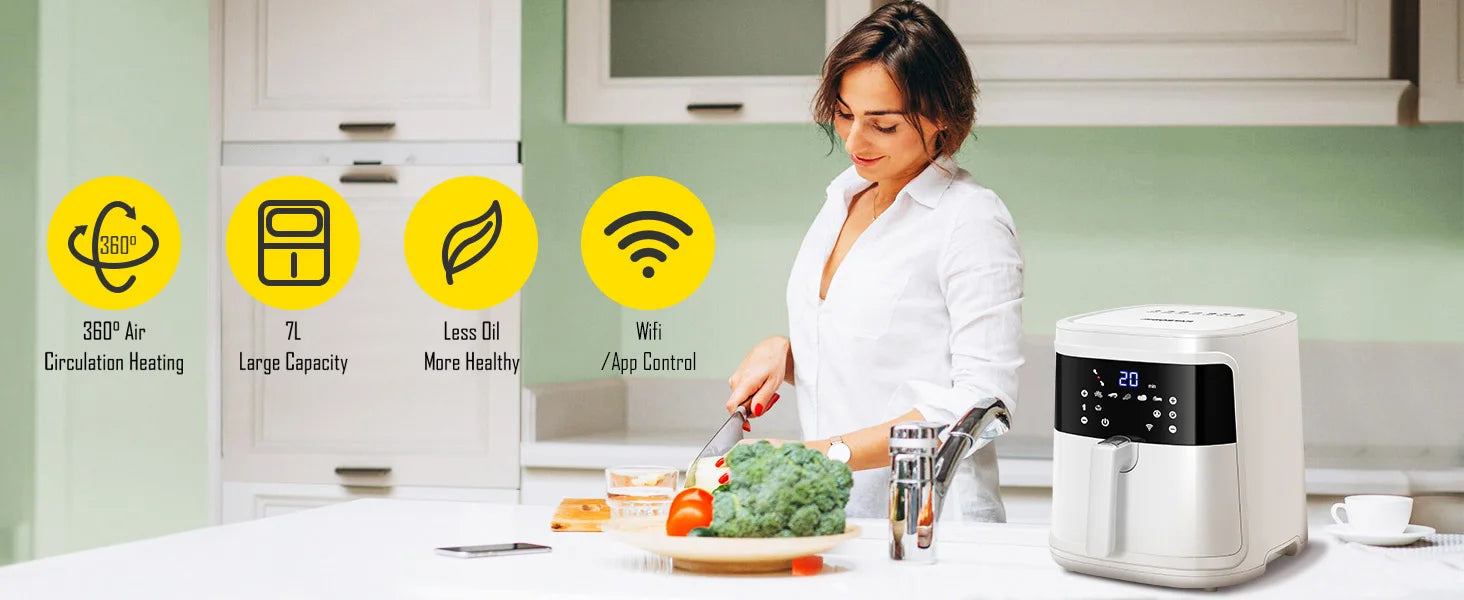 Aigostar White Cube 7L 1900W Friggitrice ad Aria Intelligente con Controllo App e WiFi