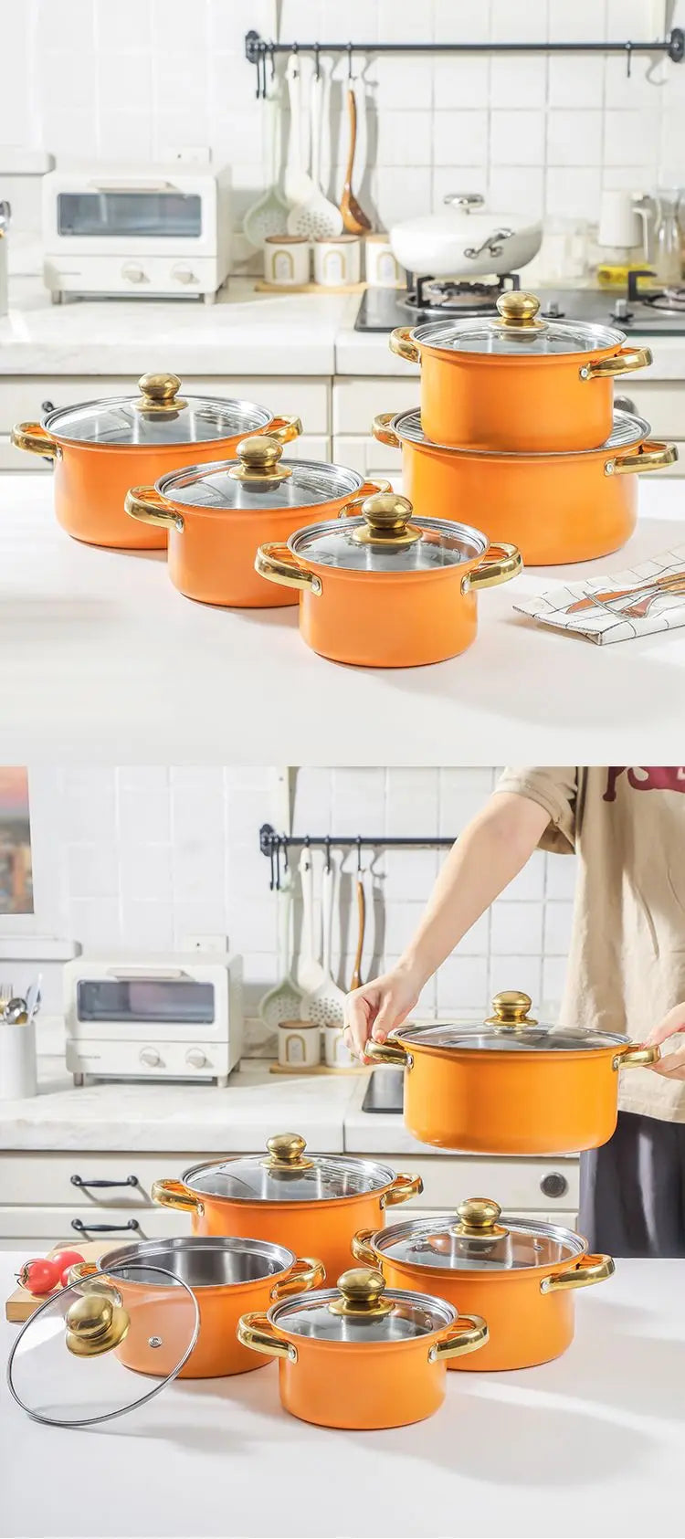 Set di pentole in acciaio inossidabile da 10 pezzi Pentole a induzione Utensili da cucina antiaderenti Pentola per stufato in acciaio inossidabile con coperchio per pentola