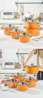 Set di pentole in acciaio inossidabile da 10 pezzi Pentole a induzione Utensili da cucina antiaderenti Pentola per stufato in acciaio inossidabile con coperchio per pentola