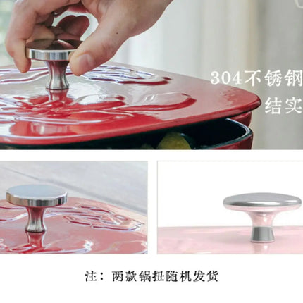 Ruby Red Enameled Cast Iron Deep Induction Cooker Gas Universal Stew Pot with Micro Pressure Lock for Fresh Cooking