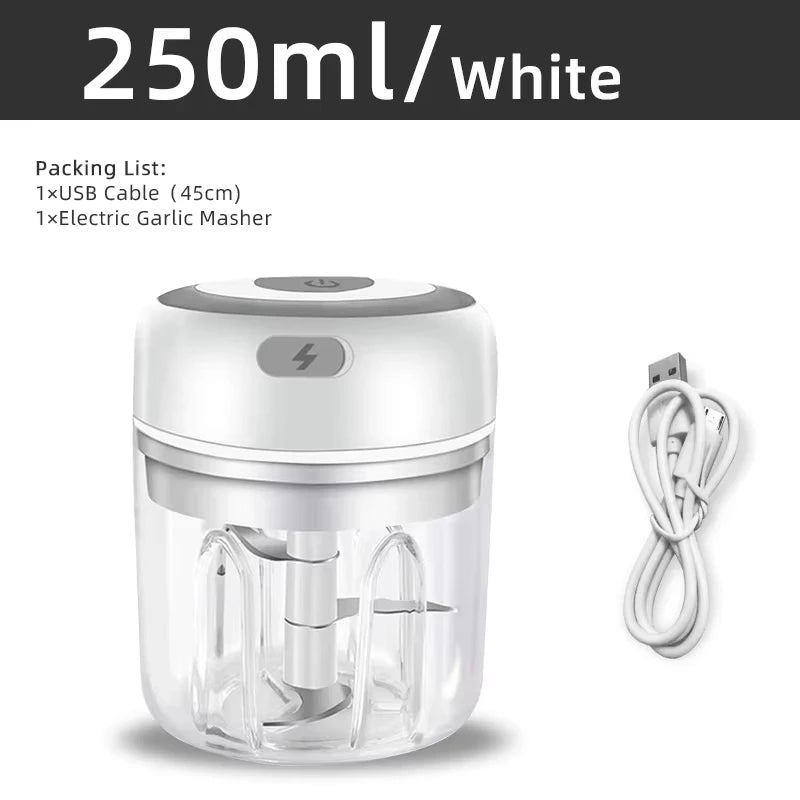 Elektrischer Zerkleinerer für Knoblauch 250ML, Gemüsehacker, USB-Mini-Zerkleinerer für Knoblauch, Zwiebelhacker, kleiner tragbarer Küchenmixer
