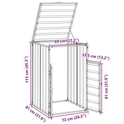 Waste bin on wheels in grey steel for single bin, with lid, for kitchen and outdoor use