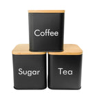 Set di Contenitori Ermetici in Metallo per Caffè, Tè e Zucchero con Coperchi in Bambù, 3 Barattoli per Piano di Lavoro