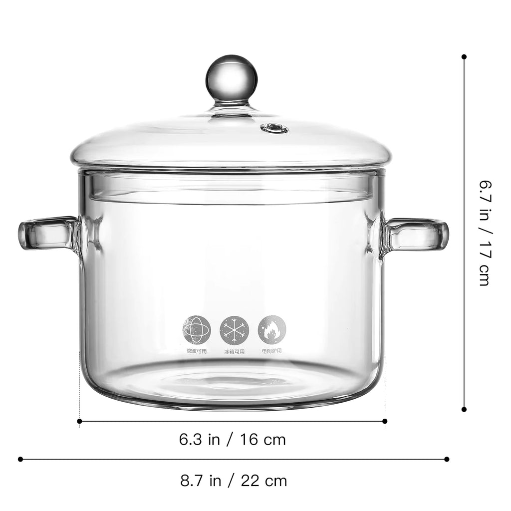 Extragroßer 1900 ml Borosilikatglas-Schmortopf, transparenter Suppentopf, Kochtopf für zu Hause, Babynahrung
