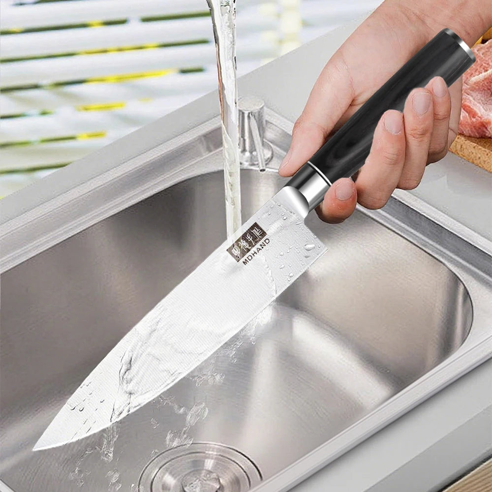 Professionelles 10-teiliges Küchenmesser-Set Chefmesser Tranchiermesser Hochkohlenstoffstahl Superscharfer Holzgriff Geschenkbox