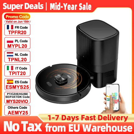 ABIR K30 Robot Vacuum Cleaner, Automatic Emptying Station, Lidar Laser, 6500PA Suction, Multi-Floor Mapping, Smart Home Appliance for Dry and Wet Cleaning