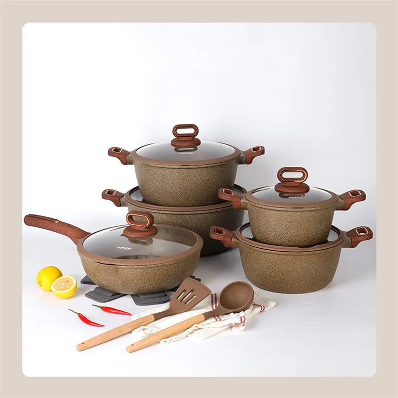 DONNOR 15/16-teiliges Topfset Antihaft-Bratpfanne 15/16-teiliges Kochgeschirr Milchkännchen Suppentopf Küchenset Gasherd Induktionsherd